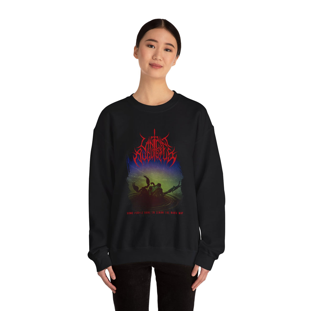 Crewneck Sweatshirt — Dark Metal Band Graphic "The Accursed" Tour Design