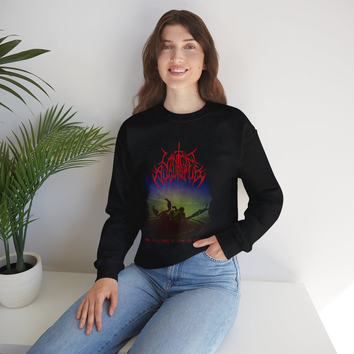Crewneck Sweatshirt — Dark Metal Band Graphic "The Accursed" Tour Design